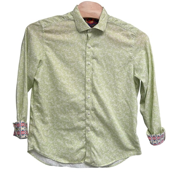 Robert Graham Classic Fit Spring Green Ivy Print Colorful Flip Cuffs Size XL - Picture 8 of 9